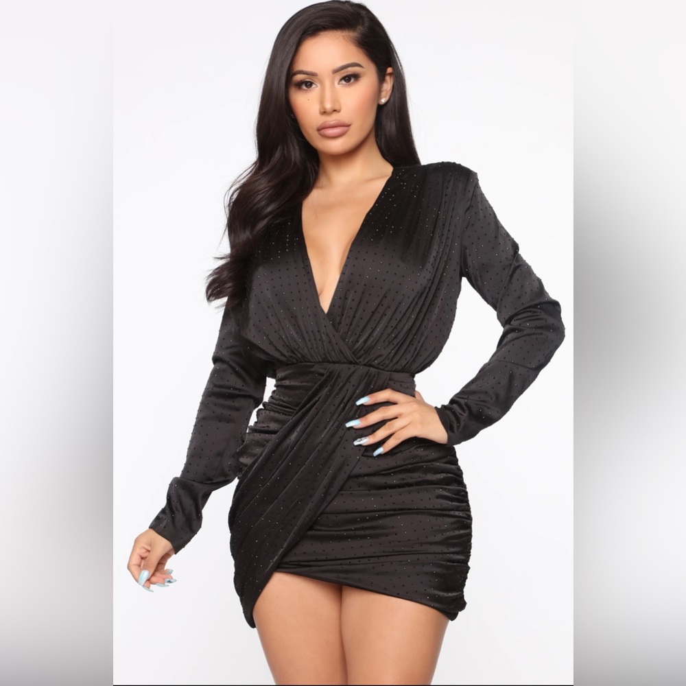 Mini black satin dress